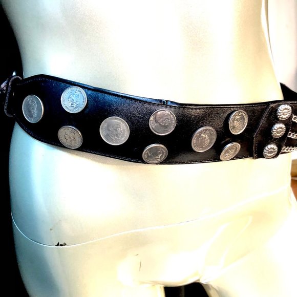 Vtg Leather Boho Coin Belt main image 8